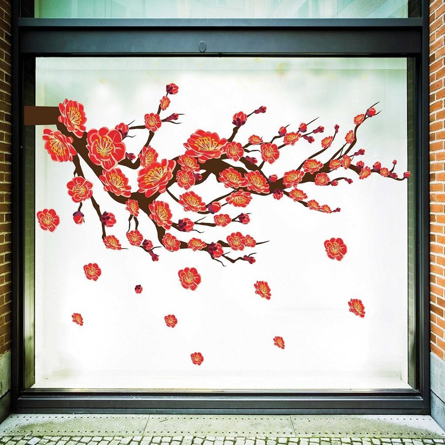 dán decal hình Tết vào cửa sổ kính